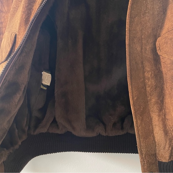 Vintage Richman Genuine Leather Brown Flight Bomber Jacket Faux Fur Collar Sz M - Picture 2 of 10